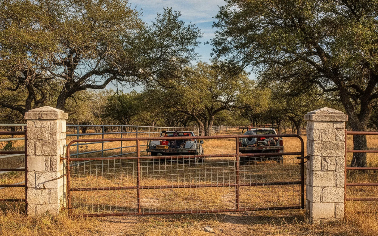 Fence line flattened by a fallen tree after a Texas storm